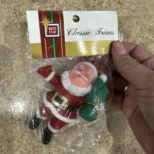 Vintage Flocked Santa NOS Classic Trims Ornament
